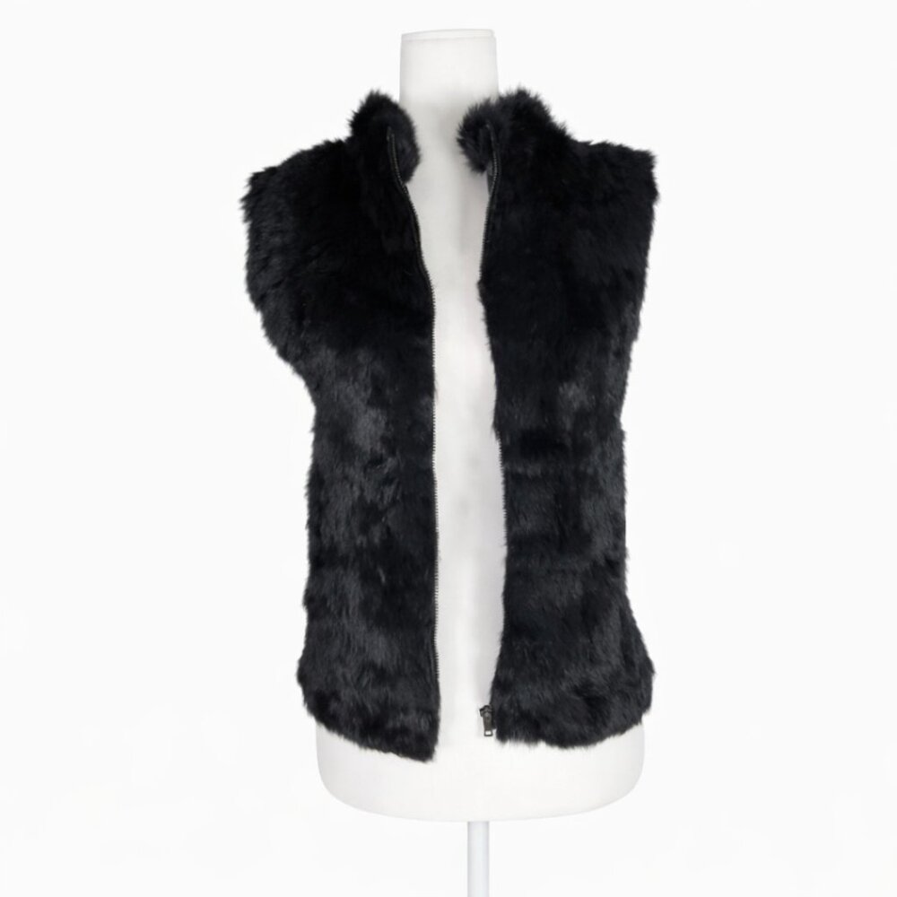 Sisters, Real Rabbit Fur and Wool Blend Black Vest Womens Larger Classic  Y2K